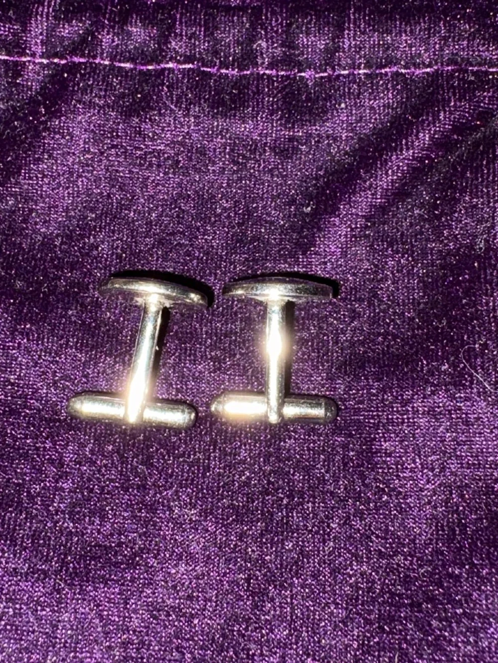 Vintage Silver-Toned Metal Base Two-Tone Purple Handcrafted Enamel Cufflinks